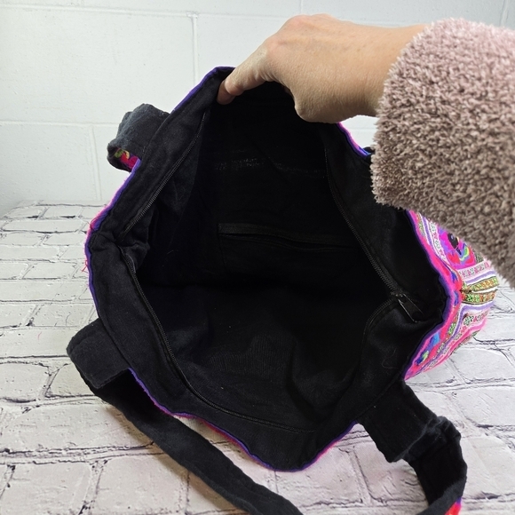 Vtg large embroidered boho hippie festival purse bag - Picture 4 of 9